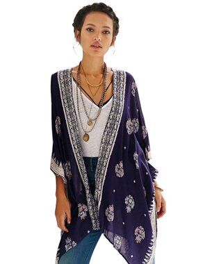 Urban Outfitters Ecote Printed Kimono Wrap Blue Size XS/S Boho Hippie Beach Cute